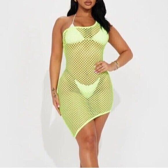 Fishnet Asymmetrical One‎ Shoulder Cover Up Mini Dress Size XS RefN17 - Picture 1 of 6